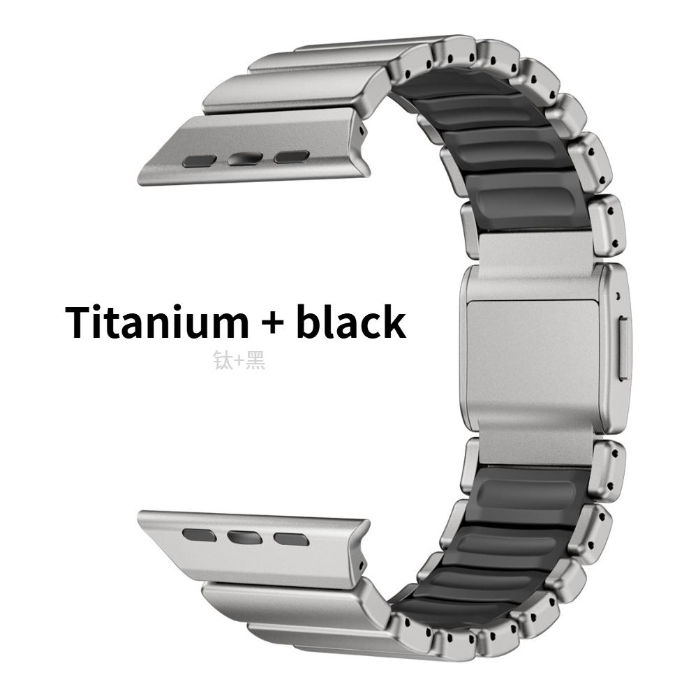 Titanium Fluoroelastomer Rubber Strap For Apple Watch Series 11 Band 46mm Magnetic Belt For Iwatch Ultra3 49mm 10 9 8 7 45mm 6 5 4 Se 44mm 42mm
