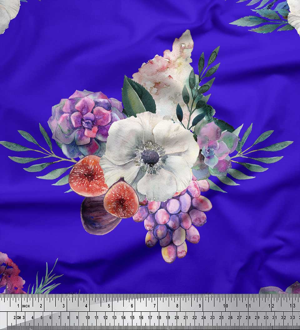 

Soimoi Black Poly Crepe Fabric Leaves & Anemone Floral Fabric Prints By Yard 42 дюймів 42 Inch Wide - Poly Crepe синій