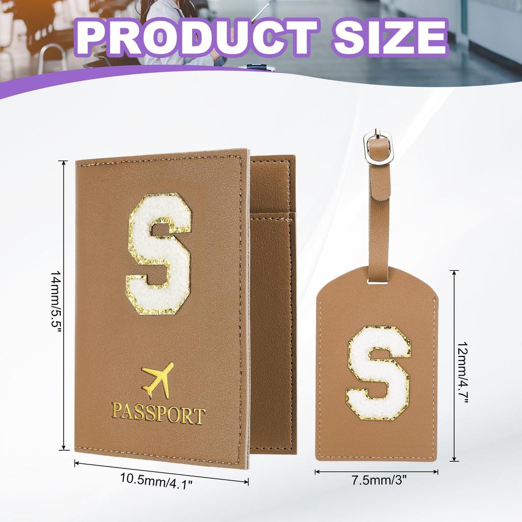 PATIKIL Travel Passport Luggage Tag Set with Initial Passport Cover and Alphabet Chenille Letter Travel Wallet Bag Suitcase Identifier for Women and
