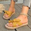 2025 Summer New Women's Round Toe Low Heel Bow Tie Slippers Wide Fit Outdoor Plus Size Daily Casual Classics Sandals Zapatos