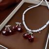 Pendant Cherry Necklace Heart Crystal Ear Studs Exquisite Cherry Jewelry Set  Gift