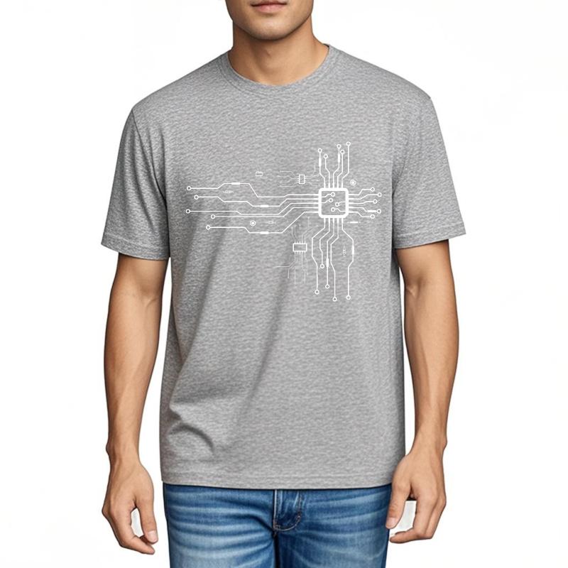 Tshirt Men Oneck Solid Color Tshirt Circuit Board Design On Shirt Daily Wear Lightweight Tee Anime Crew Neck Tshirt Adult