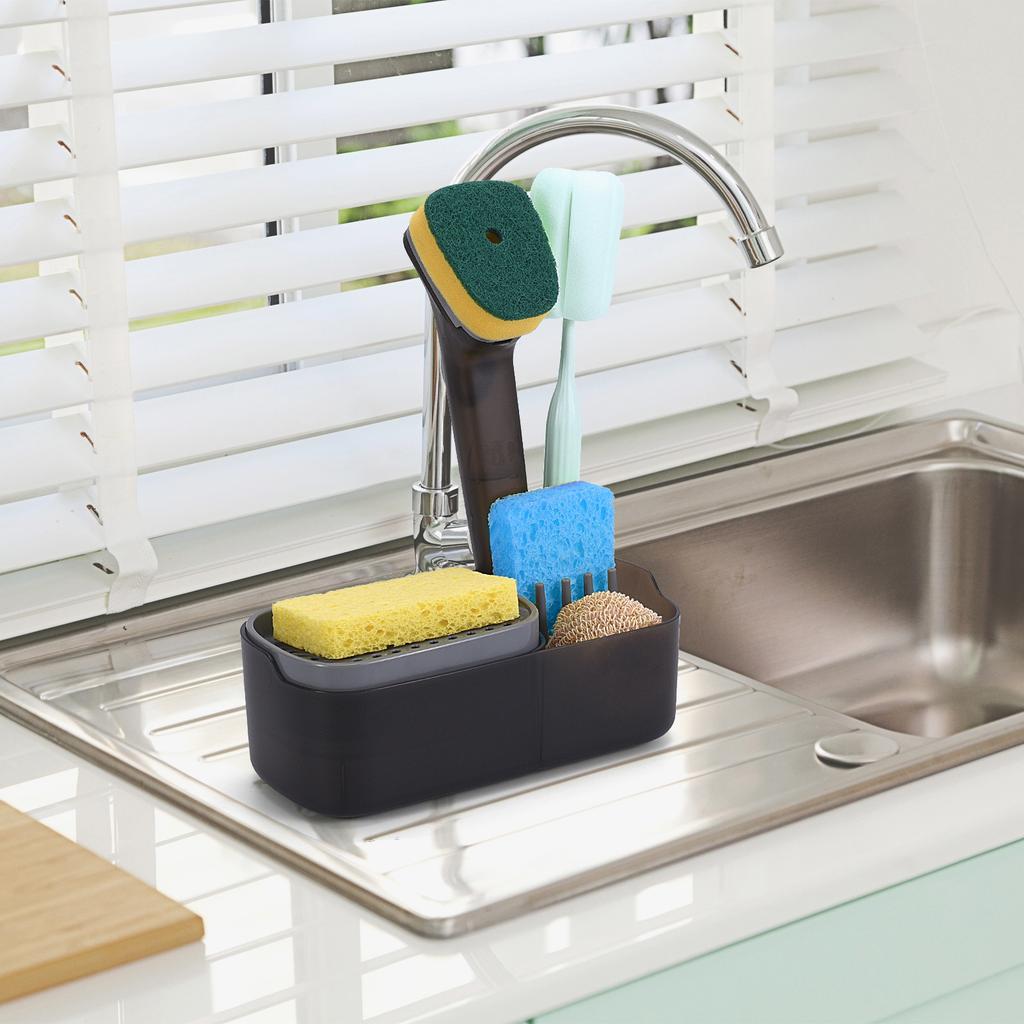 Kitchen Sink Soap Dispenser Sponge Rack Dish Cleaning Sponge Caddy Soap Dispenser