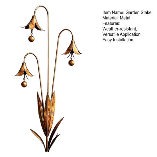 Triple Bluebells Garden Stake, Metal Flower Decoration with Bell, Calla Lilies Yard Art Sculpture, Rustic Handmade Ornament for Outdoor Lawn Patio