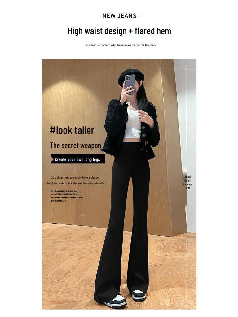 Black High Waist Bodycon Flare Leggings for Women - Spring & Autumn