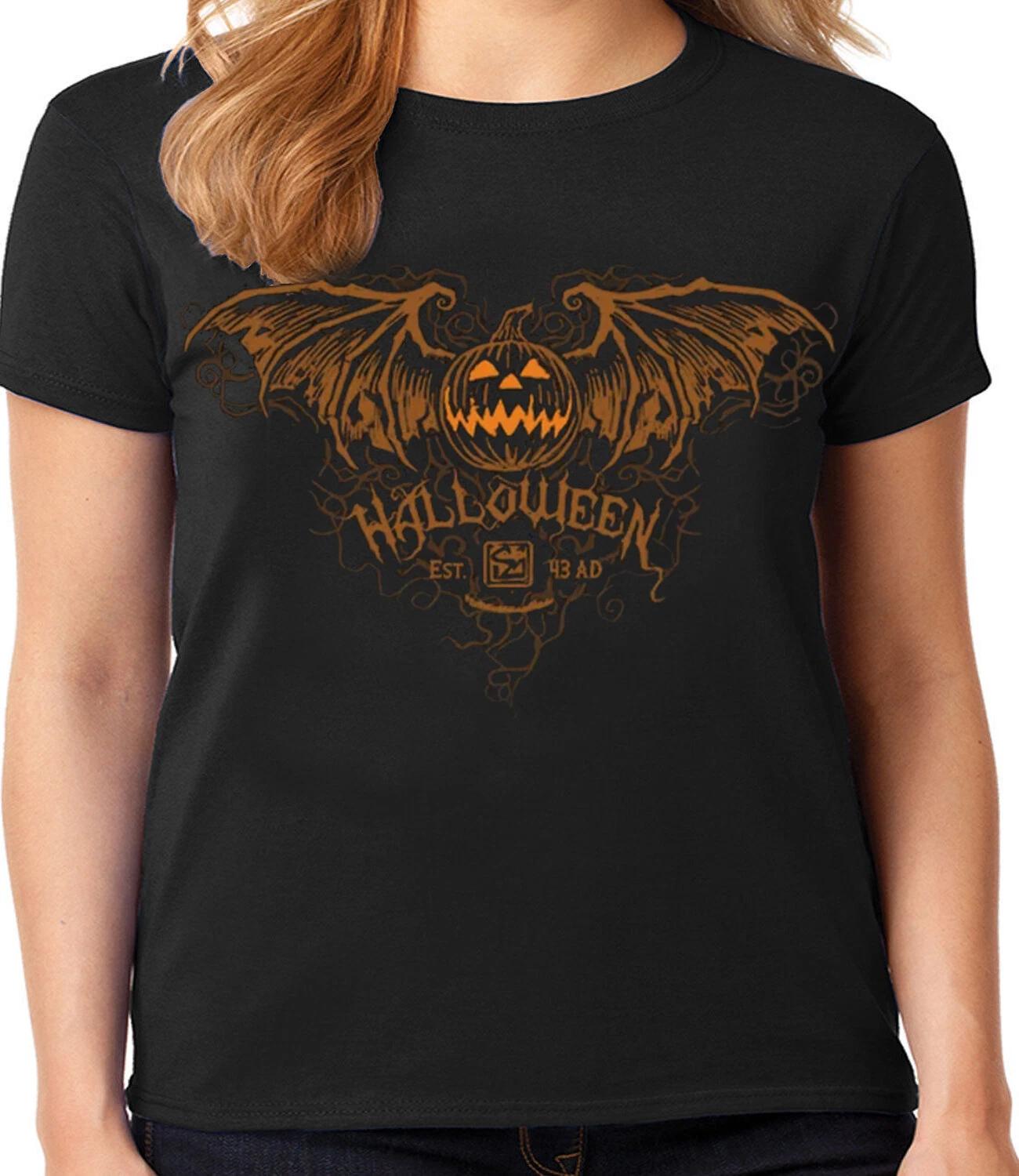 Halloween T-shirt Women Pumpkin Jack-O-Lantern Costume Ladies Tee Salem Witch XXL