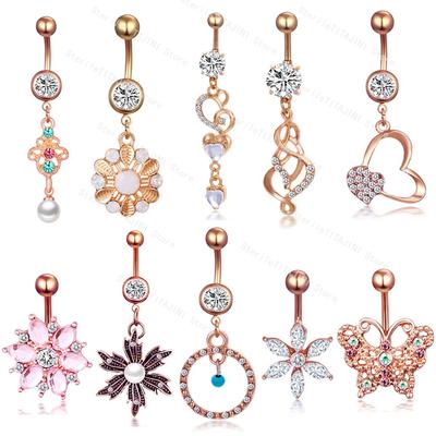 14G 316L Edelstahl Fashion Reverse CZ Dangle Bauchnabelpiercing Ring Nabelpiercing