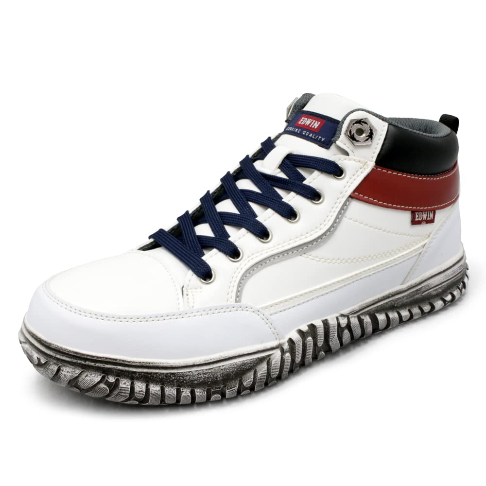 Edwin Esm102 Safety Special Steel Toe Work Safety Size Men's High-Top Shoes, Non-Slip, Lightweight, Sole, Cap, Shoes, Shoes, White, 27.0cm