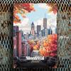 Vintage Montreal Autumn Cityscape Metal Tin Sign 8x12 In 2D Flat Wall Decor Retro Farmhouse Home Kitchen Cafe Bar Gift