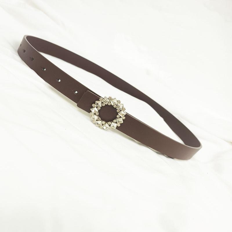 

Women s Fashion Versatile Trend Decorative Suit PUThin Belt Rhinestone Leather Style Jeans Belt Simple Decorative Belt