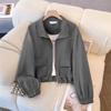 Women's Zipper Jackets Spring   Loose  Stand Collar Long Sleeve Tooling Jacket Coat