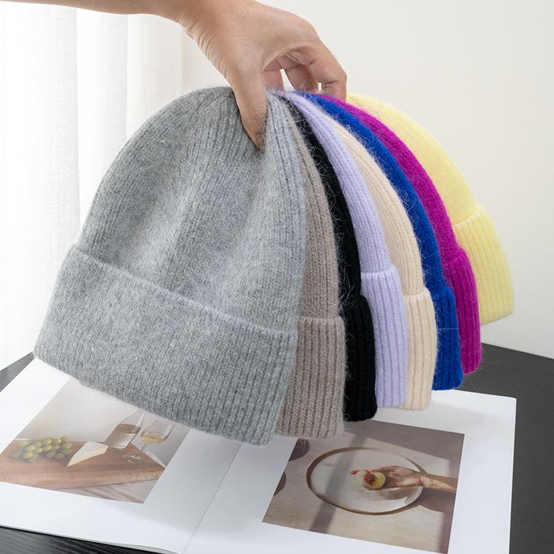 Korėjietiškos saldainių spalvos triušio kailio kepurė su gobtuvu, moteriška, šilta megzta kepurė, korėjietiška japoniška šalta kepurė Instagram virusinė tendencija