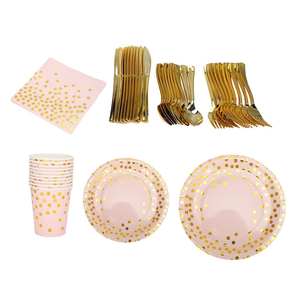 70Pcs Party Paper Plates Food Grade Materials Easily Use Save Time Elegant Golden Disposable Dinnerware Set for