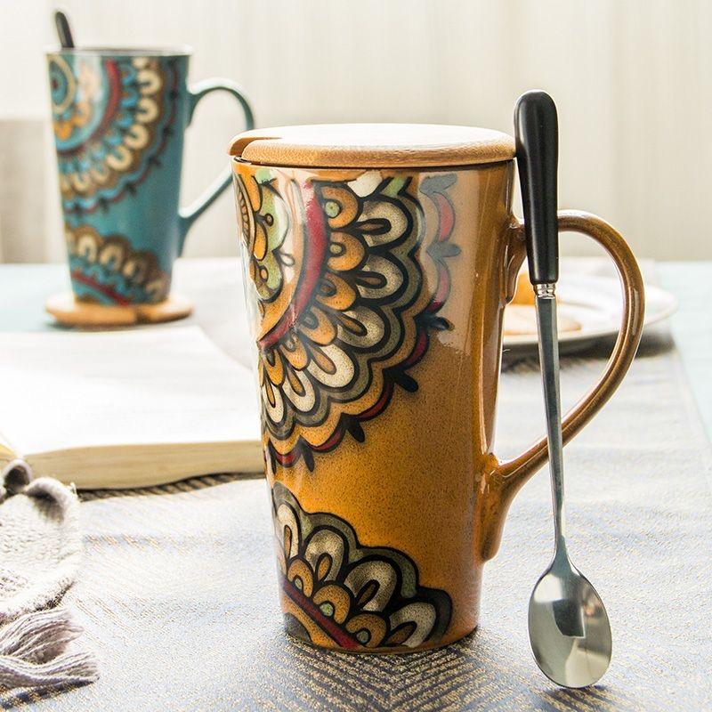 Nordic Style Large Ceramic Mug with Spoon and Lid – Creative & Personalized Coffee Cup