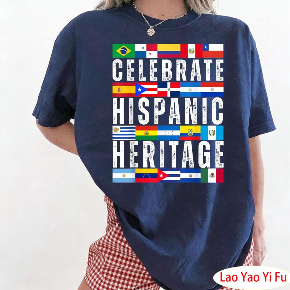 Hispanic Countries Flags Celebrate Hispanic Heritage Month TShirt Unisex Shirt Colorful Fashionable National Flag Patterns Tees