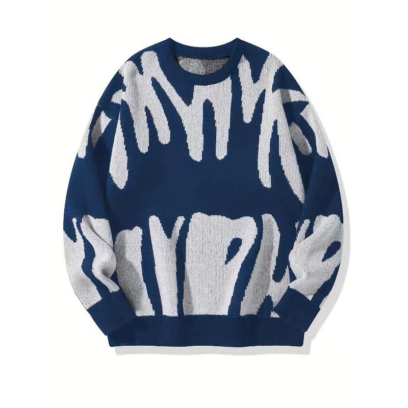 Men's Streetwear Style Contrast Color Block Knitwear Long Sleeve Casual