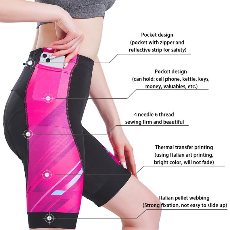 Womens Cycling Shorts With 3 Pockets High Elastic Quick Dry Breathable Bike Riding Apparel