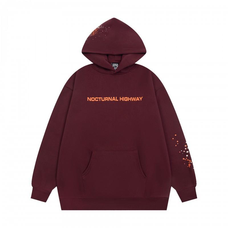 Mens Oversized Hooded Sweatshirt With Spiderweb Foam Print Cotton Fleece-Lined
