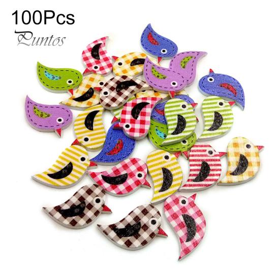 

100 шт. деревянная птица случайного цвета, смешанные милые декоративные швейные пуговицы с 2 отверстиями