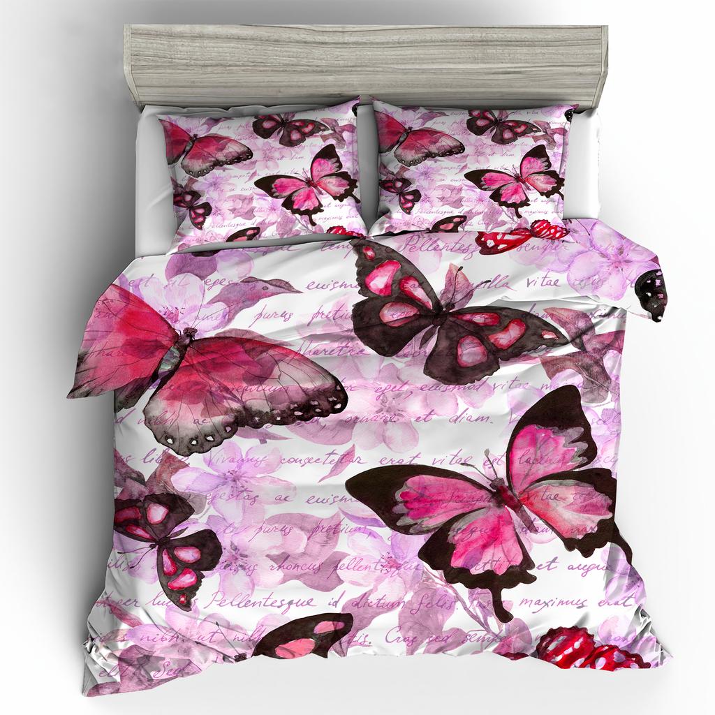 Butterfly Bedding Set 3D Flower Duvet Cover Quilt Cover with Zipper Queen Double Microfiber Comforter Set Kid Girl ChristmasGift