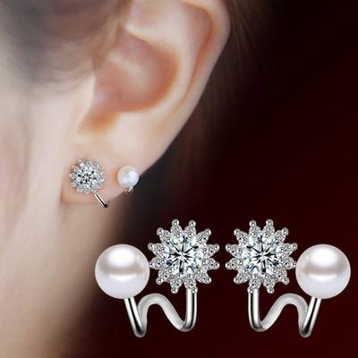 Aaa Zirconia Shell Pearl Cubic Clip-on Double Earrings Earring Ball Chain Earrings Mini Earrings