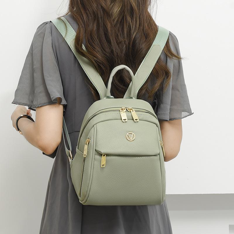 Solid-color Soft Leather Ladies' Fashionable Backpack, High-end Travel Mini Simple Trendy Ladies' Shoulder Bag