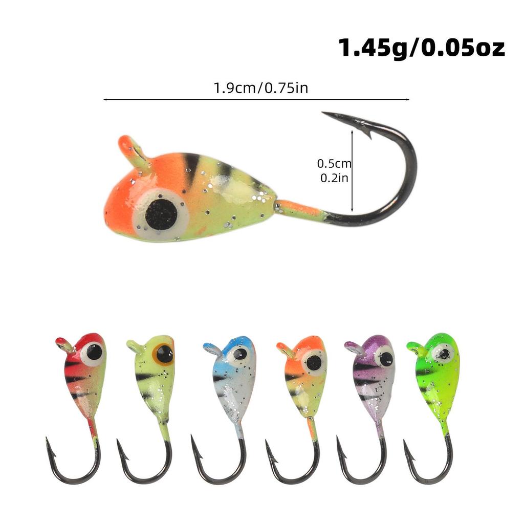 Płaski haczyk z główką ołowianą 6-kolorowy, haczyk na korzenie, 1,45 g, mikro przynęta, haczyk do wędkarstwa podlodowego, miękka przynęta