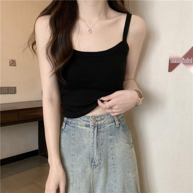 Korean Style Women's Camisole Vest with Fixed Cups, Anti-Exposure Sports Tube Top (Wire-Free)