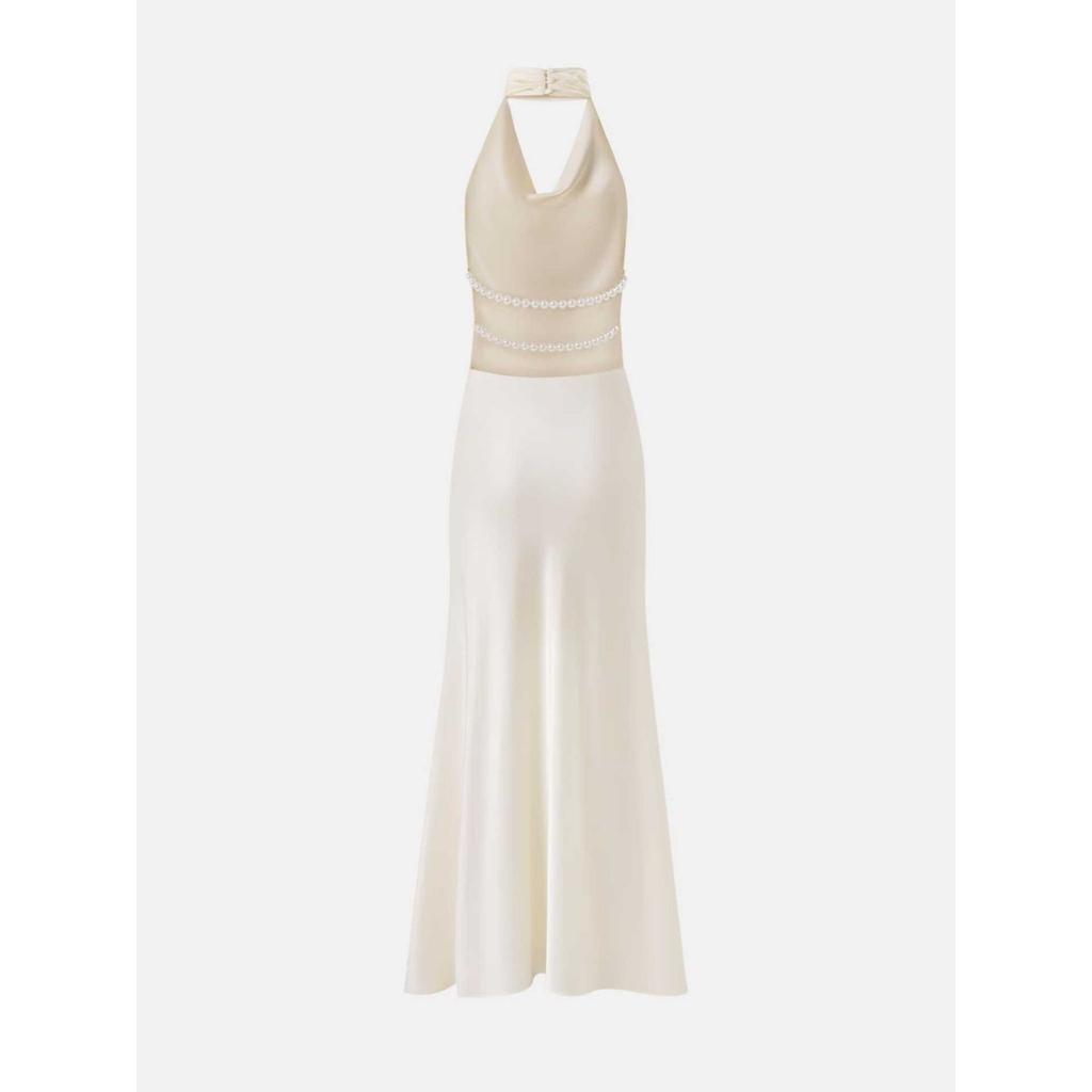 Summer New Satin Halter Dress Women's Sexy V-neck Backless Slim Fit Long Maxi Dress European American Crossbody Women's Clothing