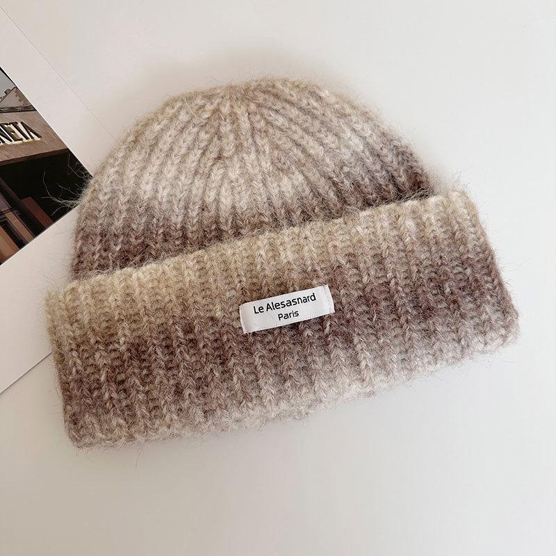 ins pink gradient wool hat women's autumn and winter versatile face small pullover hat ear protector knitted hat tide