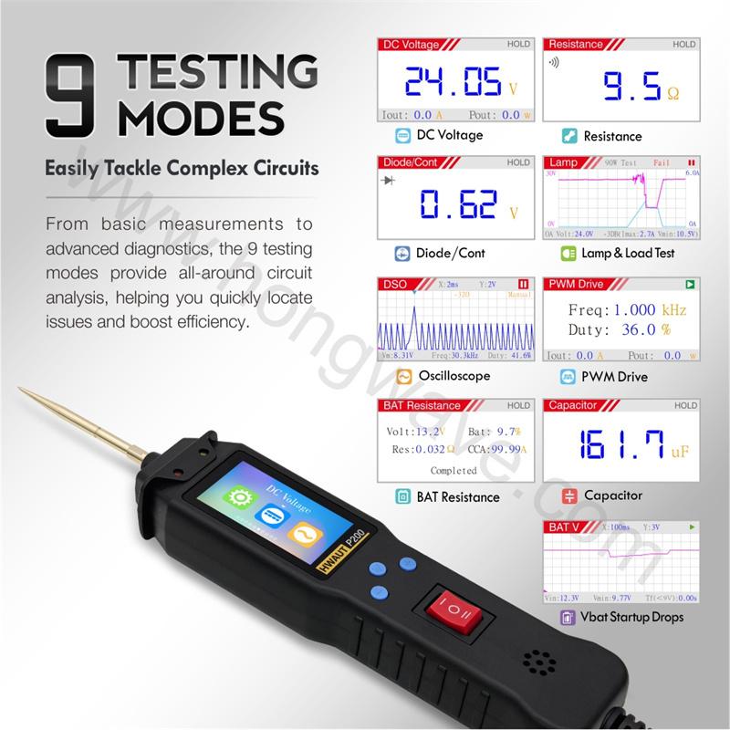 HWAUT P200 Kfz-Stromprüfer 12V/24V Power-Sonde-Kit Elektrisches System Diagnosewerkzeug AC/DC Spannungs- und Durchgangsprüfer