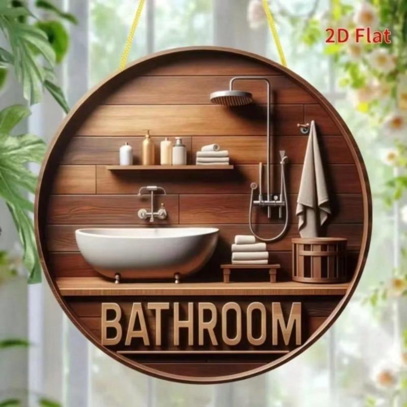 Metal Wall Art Decor: Creative Circular Sign for Home Bathroom Poster