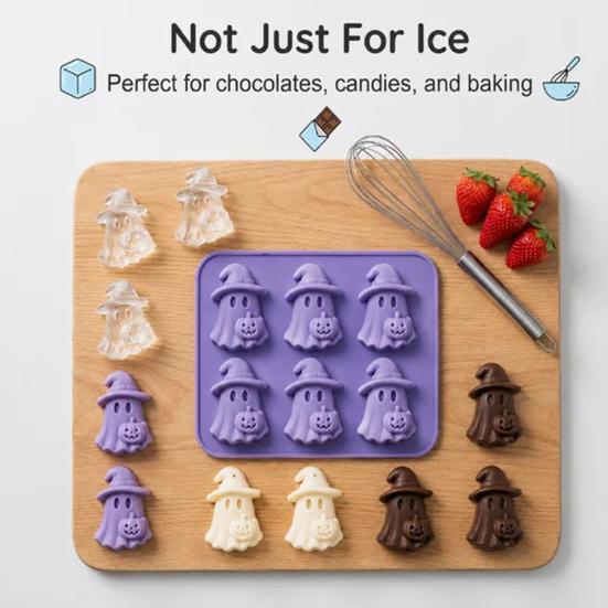 Food Grade Silicone Ice Tray Halloween Cube Tray Witch Ghost Pumpkin Bat Mold