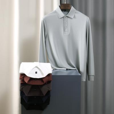 Long Sleeve Polo Shirt Men'S Business Casual Lapel T-Shirt High Sense Autumn And Winter Solid Color Versatile Trend