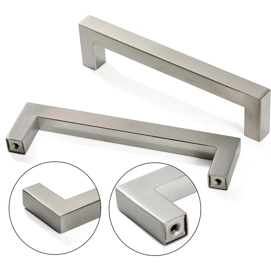4 Pack Matte Black Cabinet Pulls Stainless Steel Kitchen Cabinet Handles - Square Dresser Handles Drawer Pulls Silver Black