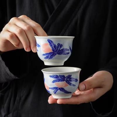 Blue And White Teacup Master Cup Single High-End Kung Fu Tea Set Ceramic Tea Cup Household Tea Cup Pair Gift Box Set