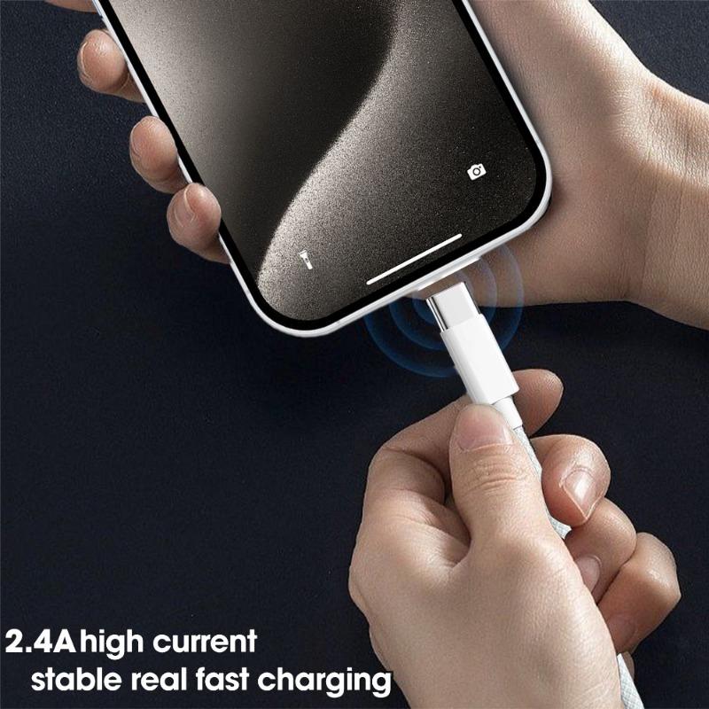 USB-A to Type-C fast charging data cable, nylon braided, supports CarPlay, suitable for iPhone 15/Samsung/Xiaomi