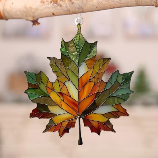 Autumn Maple Leaf Suncatcher Stained Glass Window Wall Hanging Decoration Acrylic Fall Leaf Ornament
