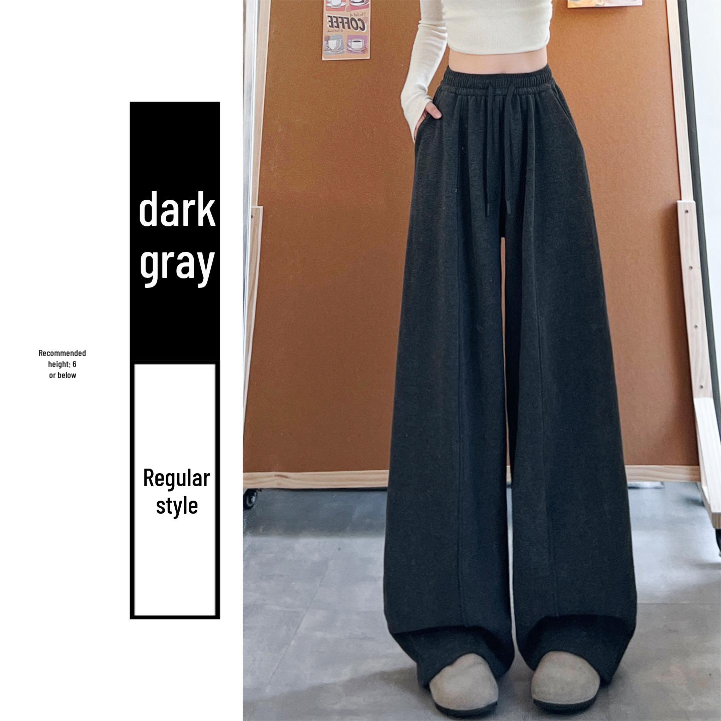 

Women s Coffee Plush Wide-Leg Pants - Winter Relaxed Fit, Petite-Friendly, Loose Wool Plaid Design S