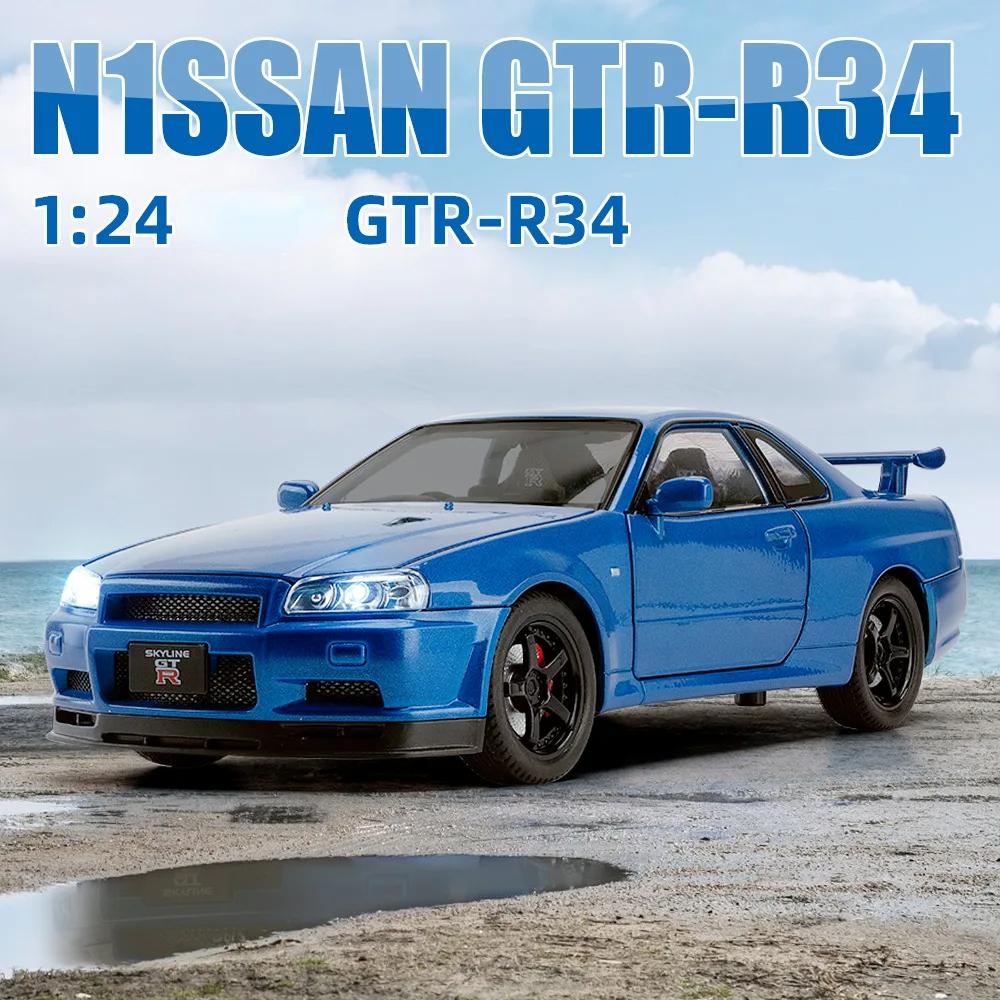 1/24 Nissan Skyline GTR R34 Rychle a zběsile Kovový model auta Zvuk Světlo Sběratelská miniatura Voiture Diecast Hračka Vozidlo Chlapec C342