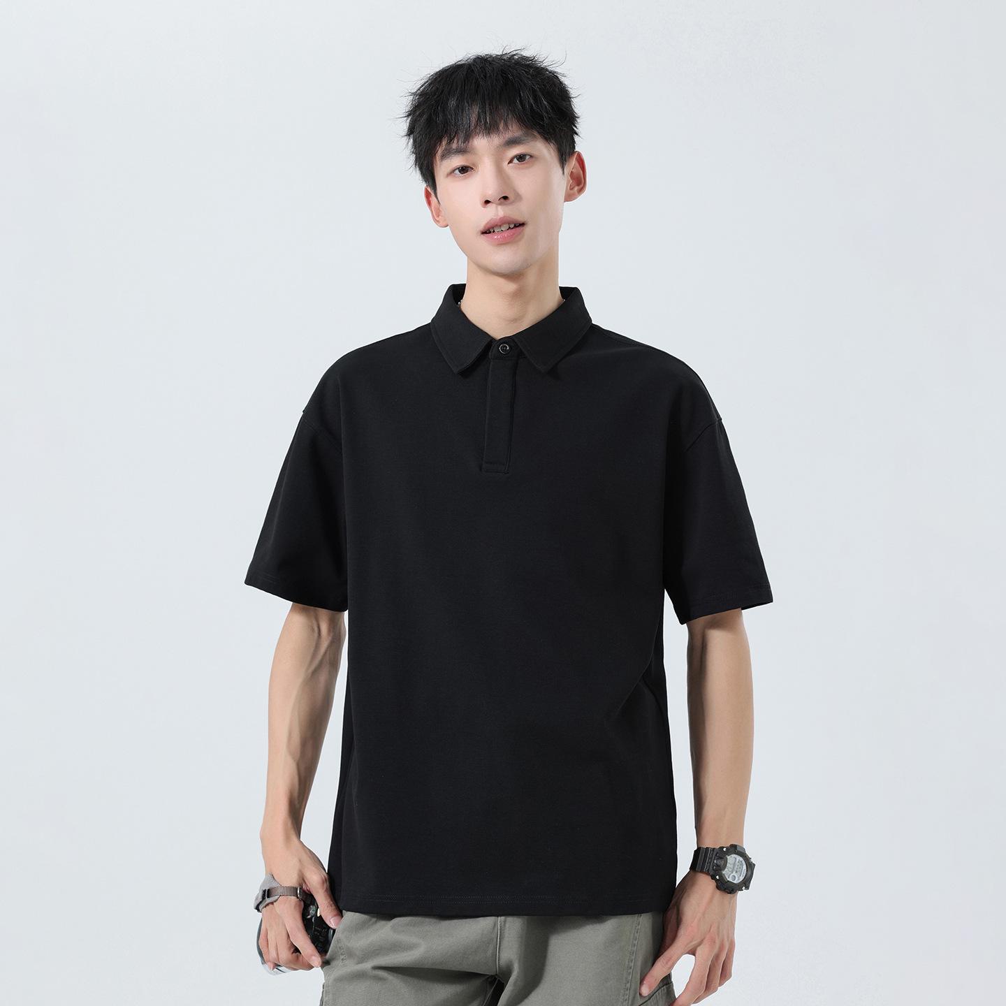 Men s Casual Short Sleeve Solid Polo Shirt with Hidden Placket 2XL чёрный