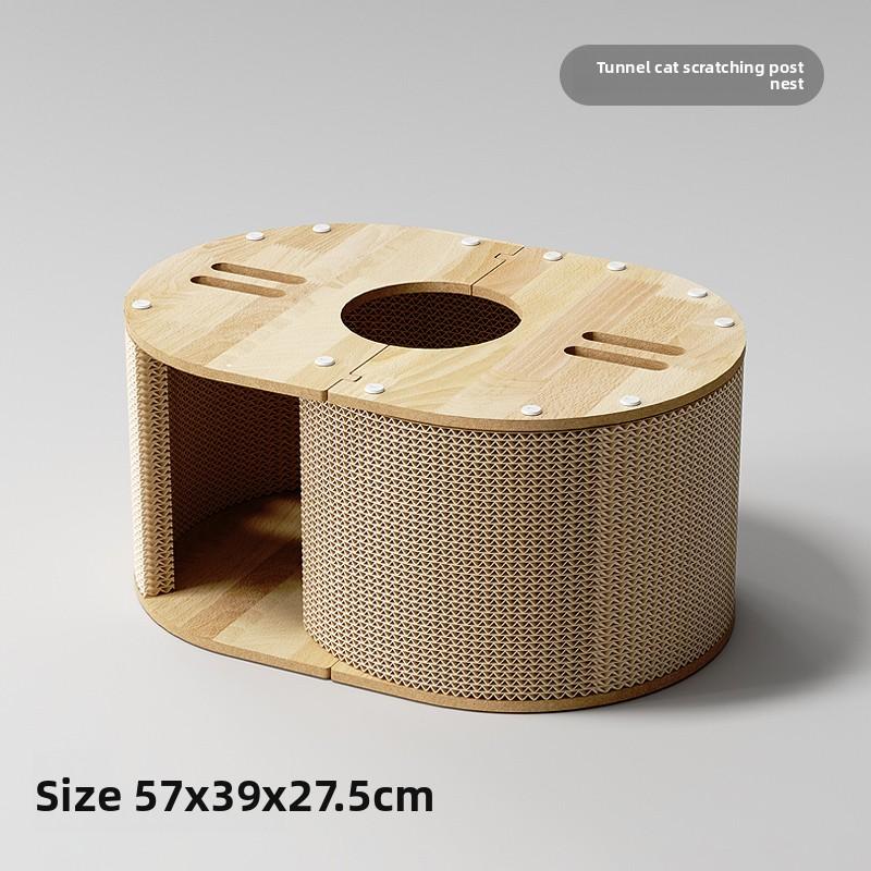 

Tunnel Cat House with Double Inlet Vertical Corrugated Cat Scratch Board Durable Wear-Resistant Design No Shedding Pet Furniture