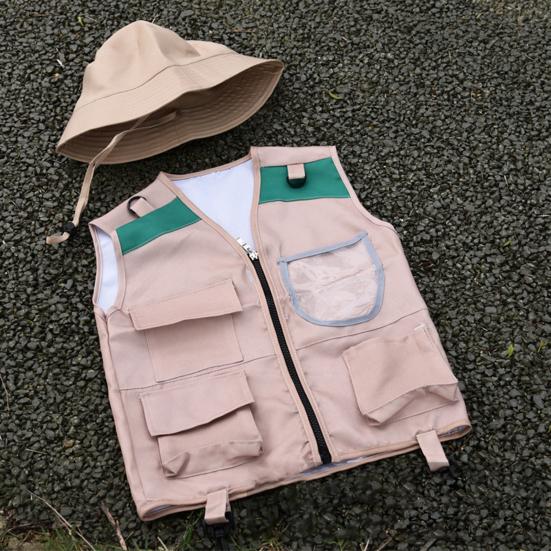 Kids Outdoor Adventure Kit Explorer Vest And Hat Set Pretend Play And Nature Exploration Gear Set for Young Explorers Camping Fishing Cosplay Costume