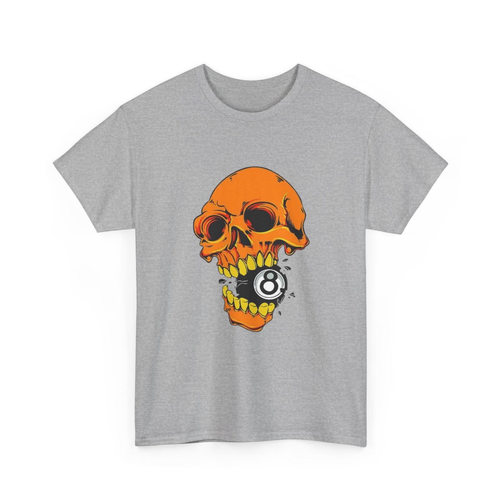 Orange Skull with 8-Ball Tee Biker Skull Graphic Shirt S