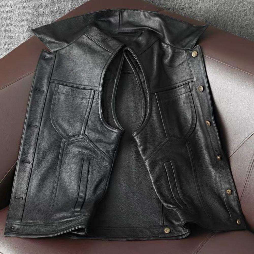 The First Layer of Cowhide Leather Vest Men's Leather Vest Locomotive Style Cycling Clothes Casual Sleeveless Autumn
