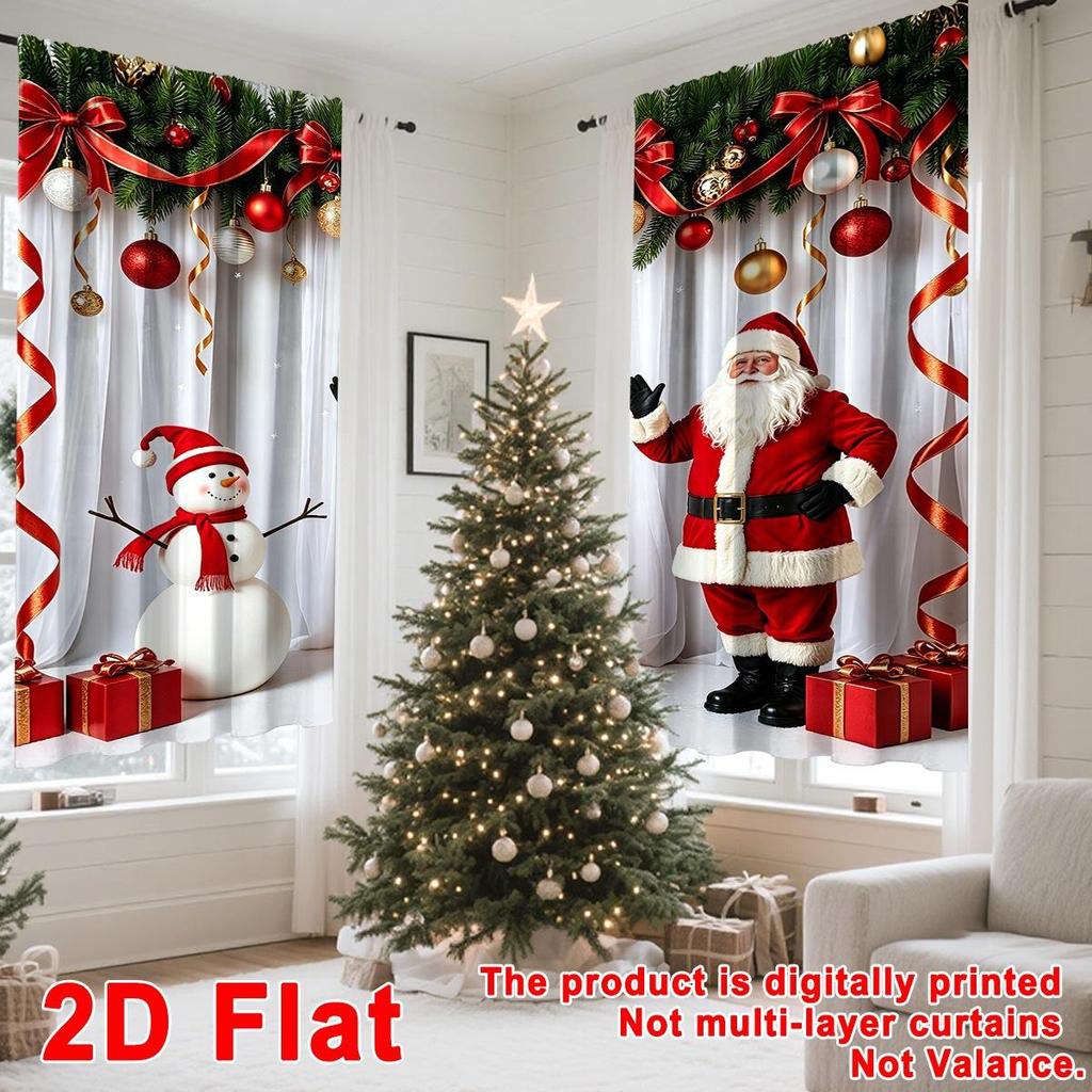 Santa Snowman Christmas Curtains – Polyester Window Drapes for Bedroom & Living Room, Holiday Home Decoray Decor