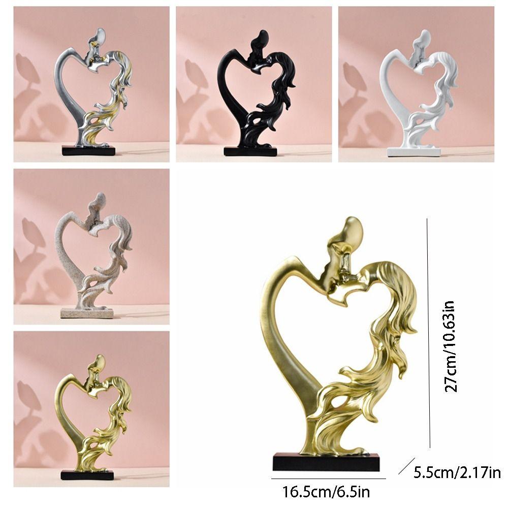 Anniversary Gift Nordic Style Couple Statue Abstract Romantic Resin Figurines Heart Shape Kissing Couple Sculpture Bedroom