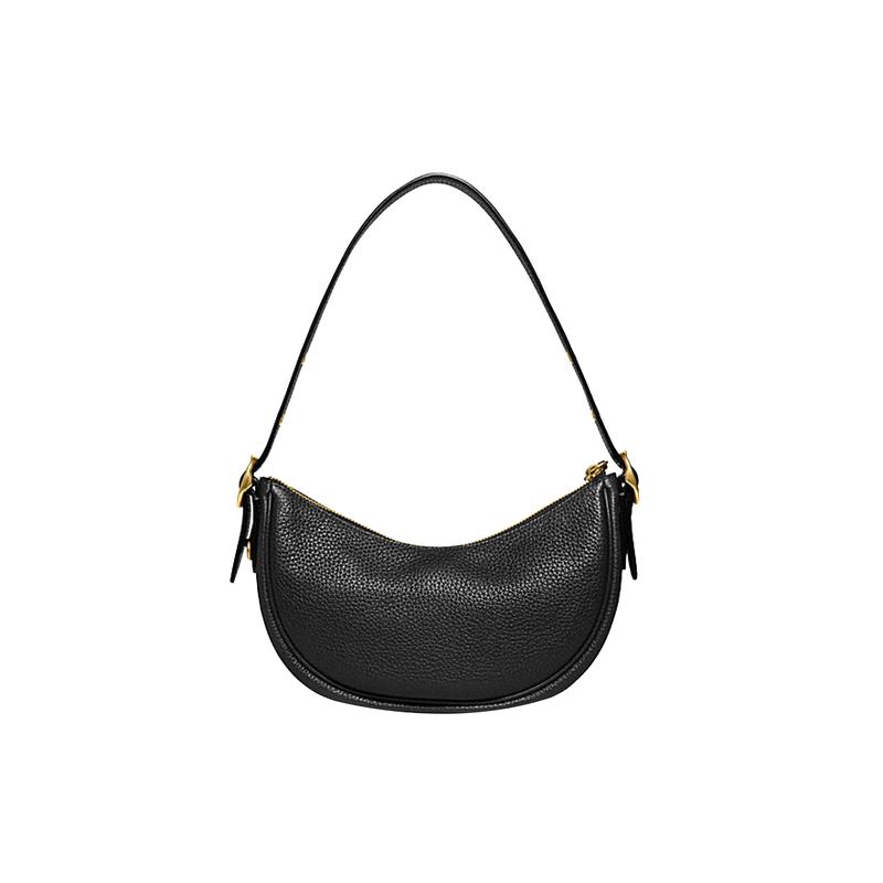 Coach Luna 27 Solid Color Zipper Closure Built-in Buckle Bag Cow Leather Armpit Bag Hand Shoulder Bag Women's Black