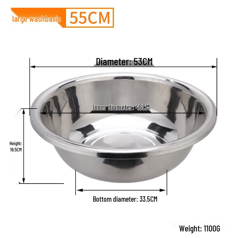 Extra Large Non-Slip Stainless Steel Bowl for Vegetables, Dough Kneading, and Laundry
