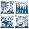 Blue Simple Christmas Pillow Cover Elk Snowflake Cushion Cover Home Fabric Car Sofa Decorative Cushion